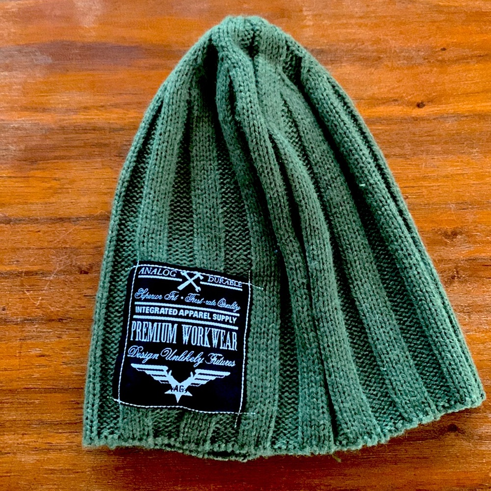 Analog winter beanie hat, olive green, like new
